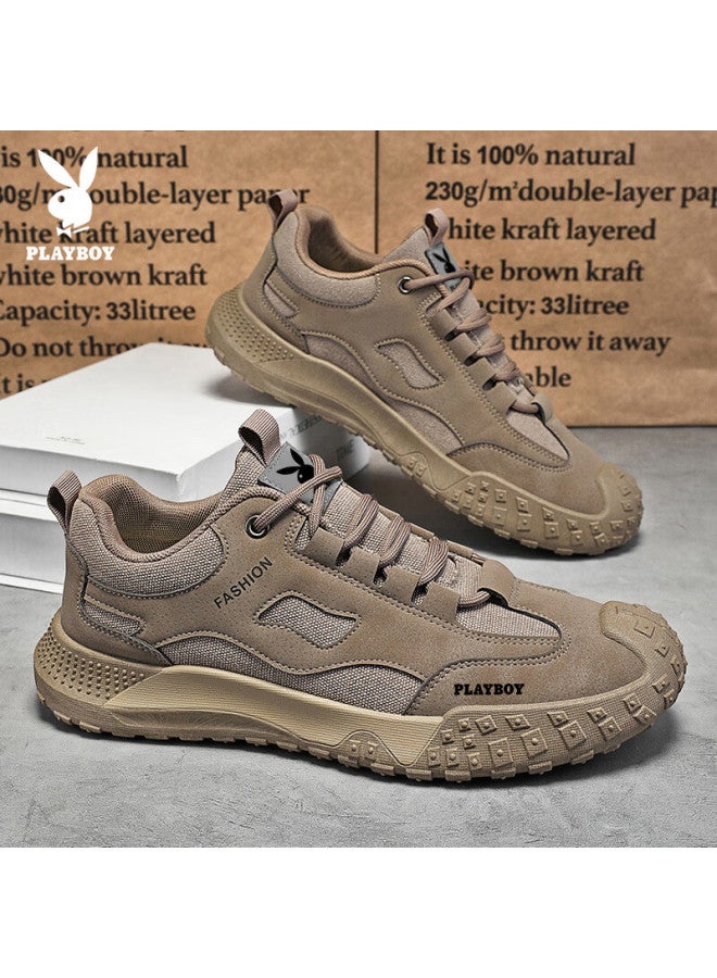 Playboy Men's Shoes Autumn Winter Hiking Shoes Trendy Dad Sneakers Outdoor Casual Sports Shoes Khaki Size 42 - Image 3