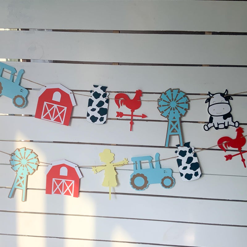 Pinfliers Farm,Barn, Animal Theme Birthday Party Decorations/3rd,2nd,1st Bday Décor for Girls,Boys,Kids/Colorful Paper Bunting Flags for Decoration,Banner,Streamers,Pennants/Wall,Backdrop/14 pc/62 in - Image 4