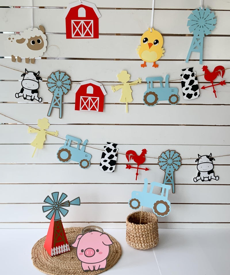 Pinfliers Farm,Barn, Animal Theme Birthday Party Decorations/3rd,2nd,1st Bday Décor for Girls,Boys,Kids/Colorful Paper Bunting Flags for Decoration,Banner,Streamers,Pennants/Wall,Backdrop/14 pc/62 in - Image 2