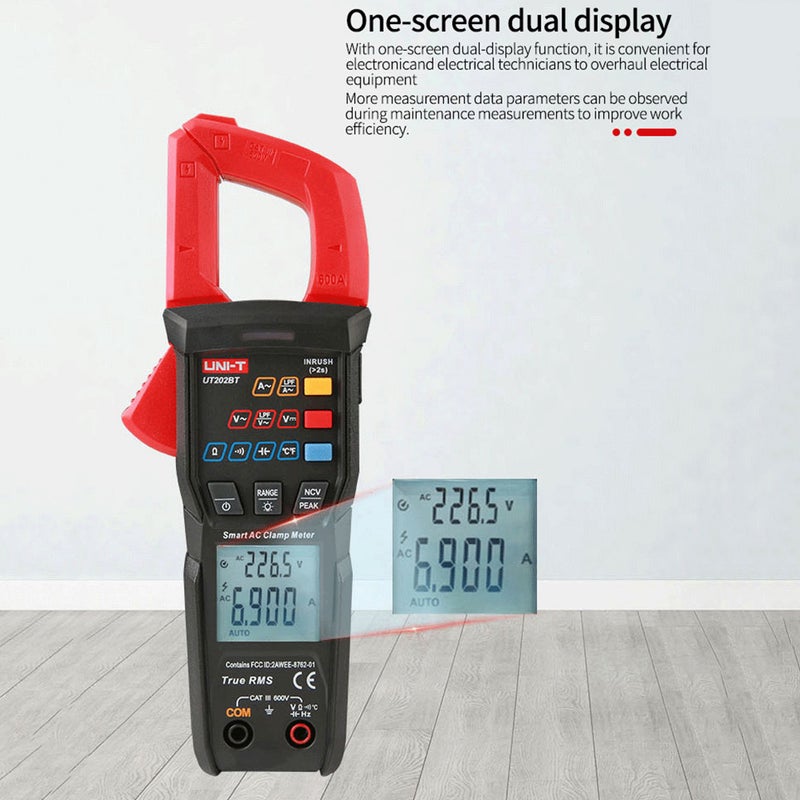 UT202BT Clamp Meter 9999 Counts Handheld Digital Clamp Type Multimeter Voltmeter Ammeter Continuity Hertz Temperature Tester NCV Universal Meter Multifunctional Tester with Peak Capturing LPF - Image 5