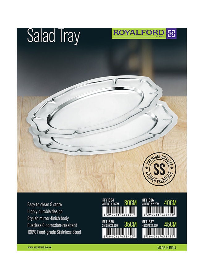Royalford Premium-Quality Stainless Steel Light-Weight and Food-Grade Tray| Elegant Mirror-Finish Body and Durable Design| Perfect for Serving Food| Silver Silver 35cm - Image 5