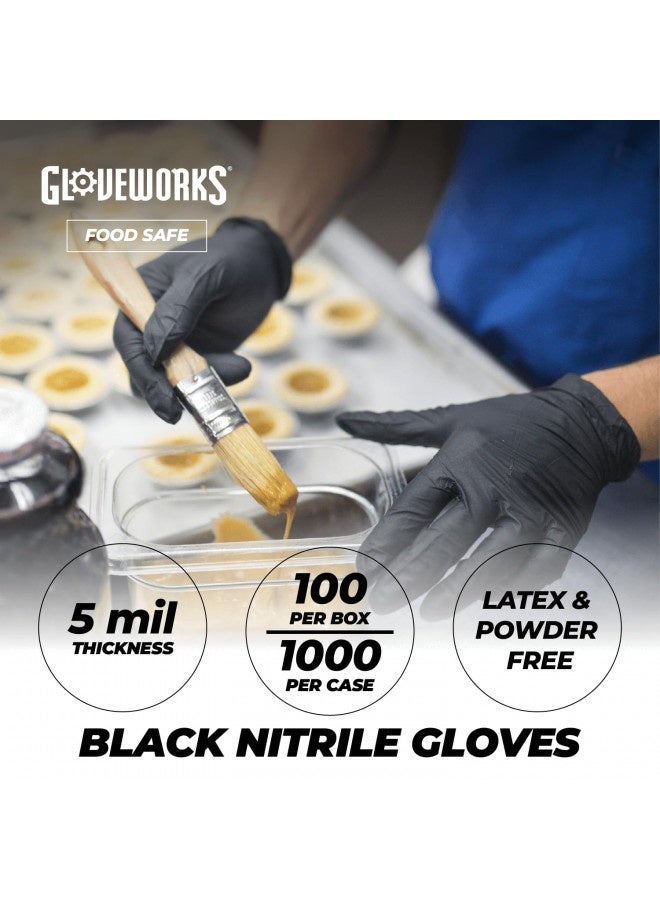 Gloveworks Black Disposable Nitrile Industrial Gloves, 5 Mil, Latex And Powder-Free, Food-Safe, Textured, Medium, Box Of 100  - Image 1