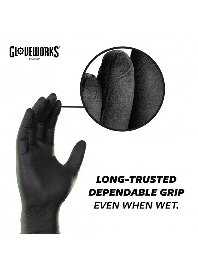 Gloveworks Black Disposable Nitrile Industrial Gloves, 5 Mil, Latex And Powder-Free, Food-Safe, Textured, Medium, Box Of 100  - Image 3