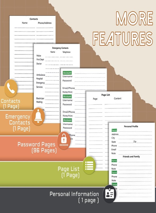 BLESWIN Password Keeper Book with Alphabetical Tabs, Small Internet Password Book for Webside Login, Internet Address and Password Book, Password Notebook for Organized, Brown - Image 2