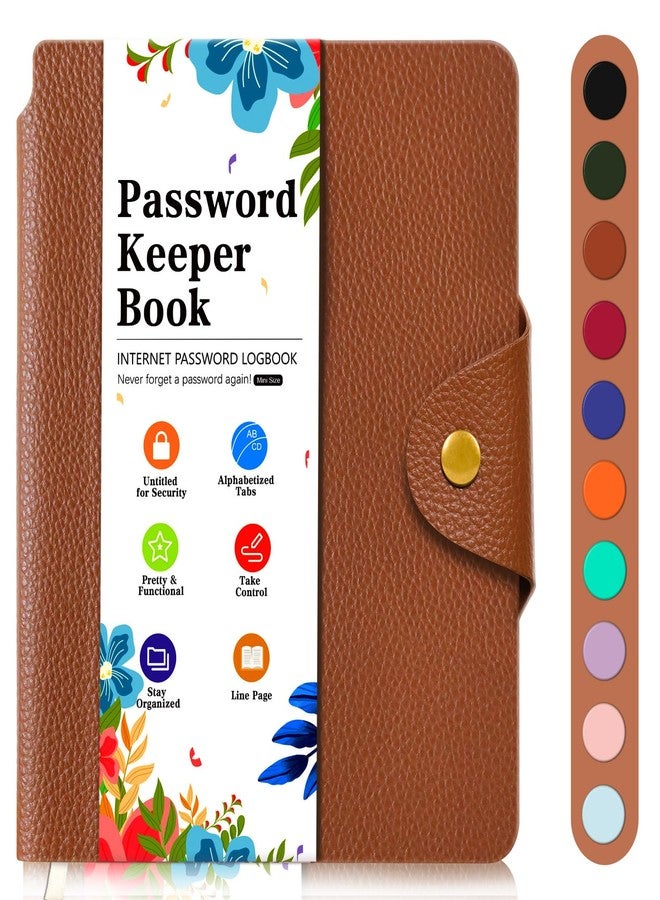 BLESWIN Password Keeper Book with Alphabetical Tabs, Small Internet Password Book for Webside Login, Internet Address and Password Book, Password Notebook for Organized, Brown - Image 1