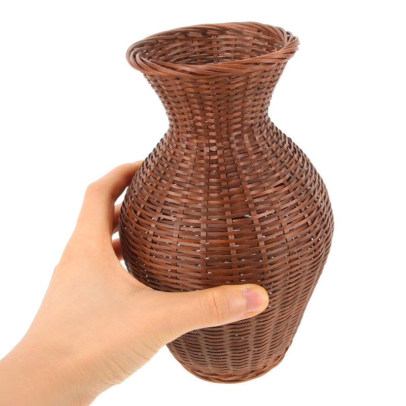 PRETYZOOM Bamboo Wicker Flower Vase 7.28 Inch Handwoven Decorative Vase Rustic Boho Style Flower Arrangement Pot for Home Living Room Zen Artistic Decor - Image 2