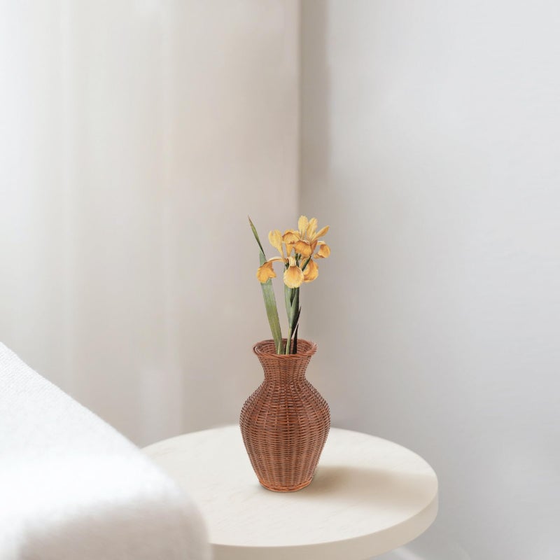 PRETYZOOM Bamboo Wicker Flower Vase 7.28 Inch Handwoven Decorative Vase Rustic Boho Style Flower Arrangement Pot for Home Living Room Zen Artistic Decor - Image 3