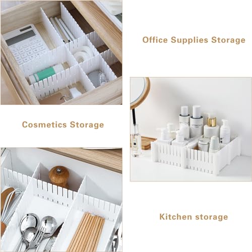 Bofoho Drawer Divider Adjustable Diy Storage Organizer Separator for Tidying Clutter Cutlery Underwear Socks Clothes Dresses Desk & Box in Kitchen Bathroom Bedroom Office (Cut at Will) (White 16pcs) - Image 3