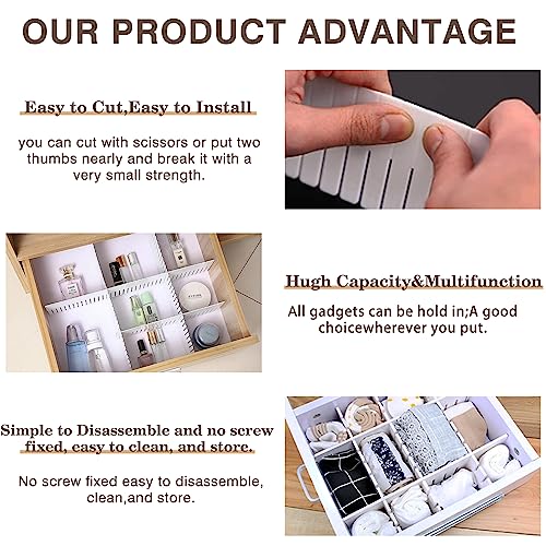 Bofoho Drawer Divider Adjustable Diy Storage Organizer Separator for Tidying Clutter Cutlery Underwear Socks Clothes Dresses Desk & Box in Kitchen Bathroom Bedroom Office (Cut at Will) (White 16pcs) - Image 5