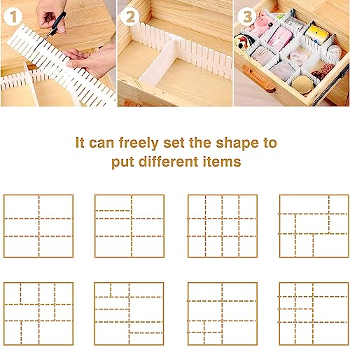 Bofoho Drawer Divider Adjustable Diy Storage Organizer Separator for Tidying Clutter Cutlery Underwear Socks Clothes Dresses Desk & Box in Kitchen Bathroom Bedroom Office (Cut at Will) (White 16pcs) - Image 4