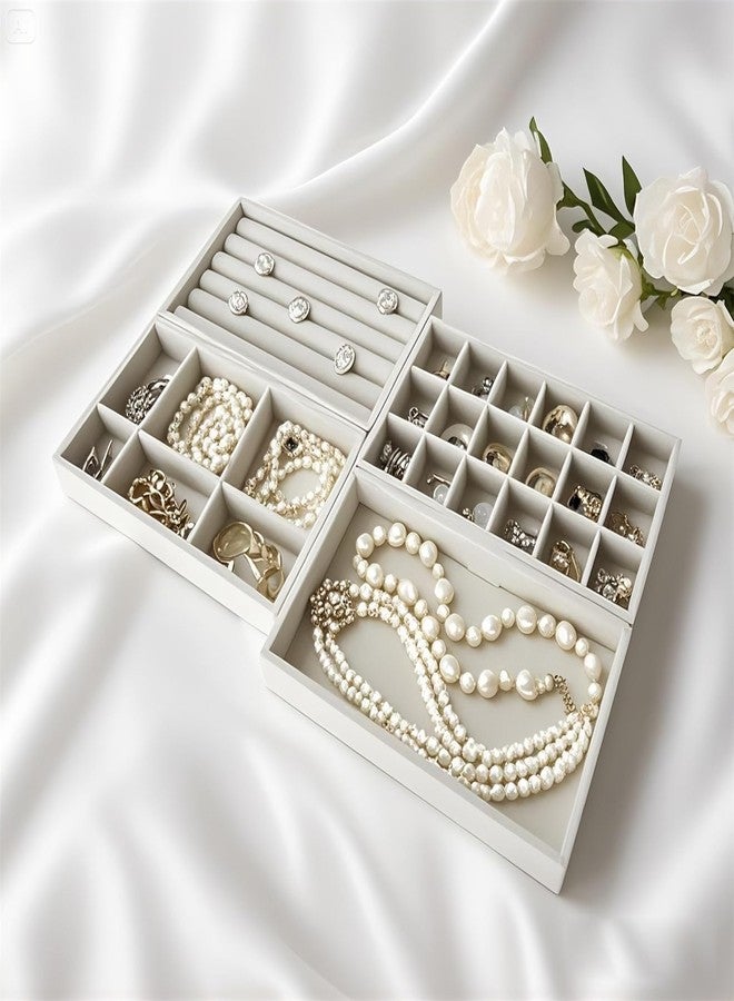 SCIKHEFT Stackable Jewelry Organizers and Storage with Velvet Jewelry Trays, Earring Organizer and Jewelry Drawer Organizer Inserts for Drawers - Image 4