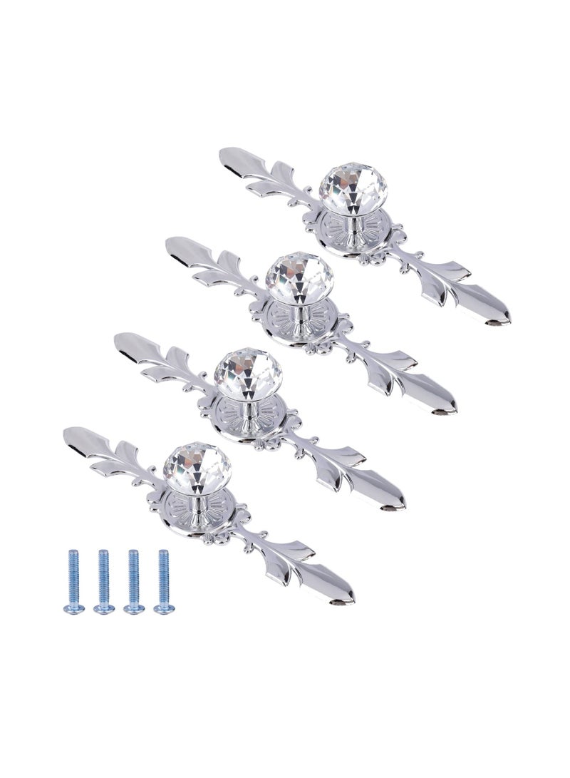 Excefore 4 Pack Crystal Drawer Knobs, Diamond Shape Cabinet Pull Handle with Silver Plate and Screws for Kitchen Door Cupboard Wardrobe Drawer Bedroom Dresser Furniture Decoration 120MM  - Image 1