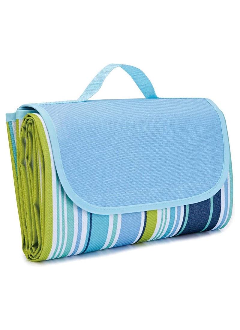 SMILEE Waterproof Foldable Outdoor Camping Mat Widen Picnic Mat Plaid Beach Blanket Baby Multiplayer Tourist Mat-Blue Stripes  - Image 1