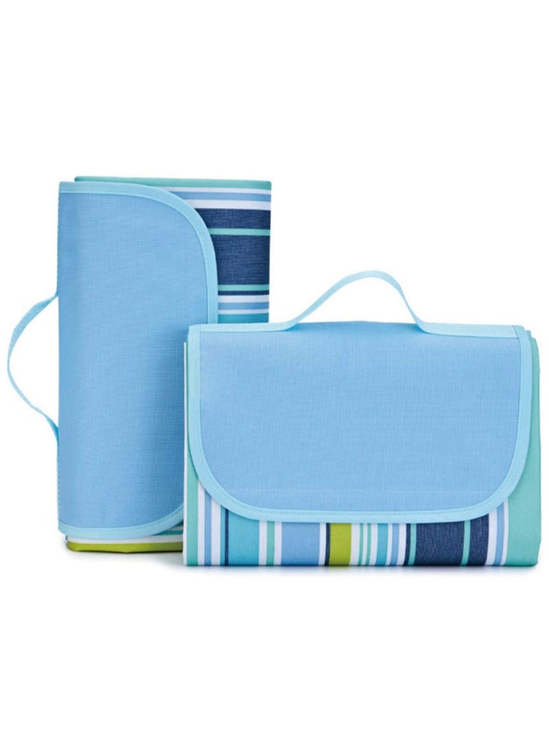 SMILEE Waterproof Foldable Outdoor Camping Mat Widen Picnic Mat Plaid Beach Blanket Baby Multiplayer Tourist Mat-Blue Stripes  - Image 3
