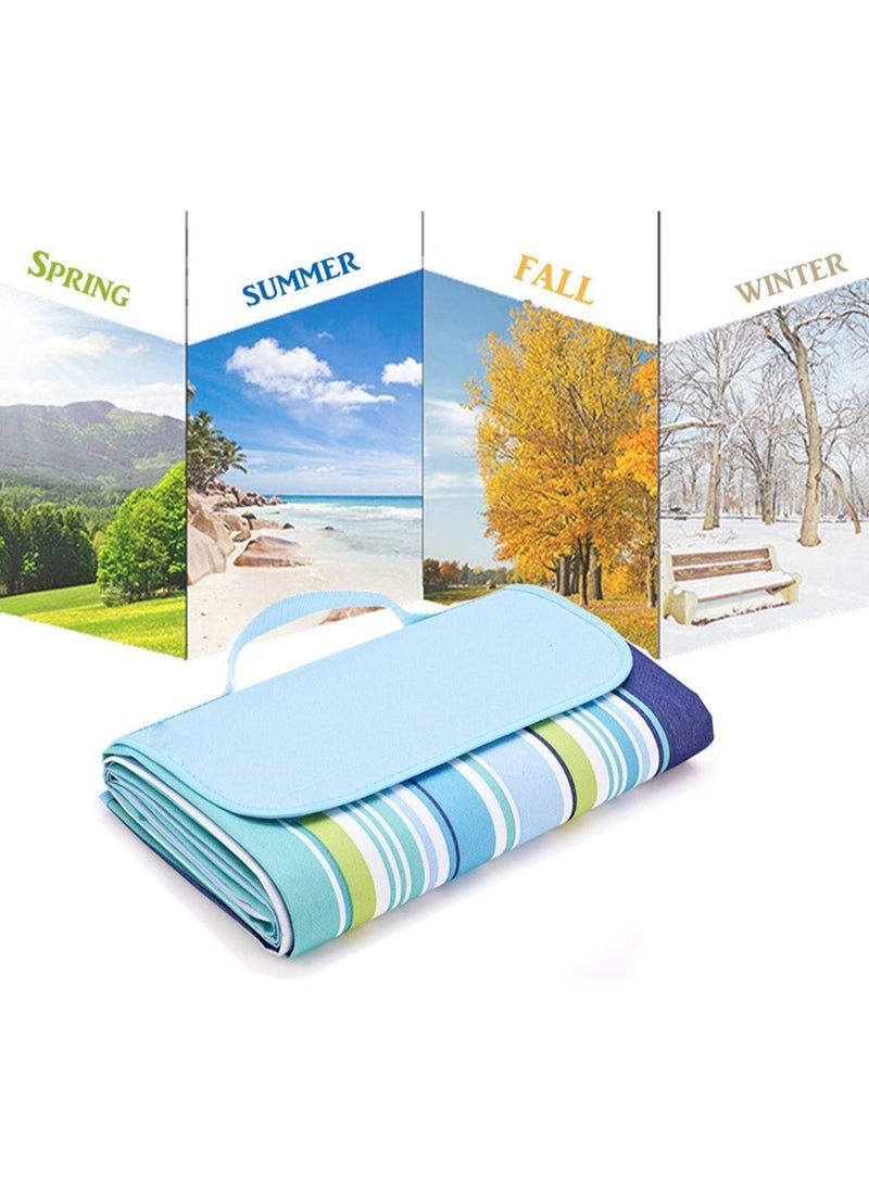 SMILEE Waterproof Foldable Outdoor Camping Mat Widen Picnic Mat Plaid Beach Blanket Baby Multiplayer Tourist Mat-Blue Stripes  - Image 2