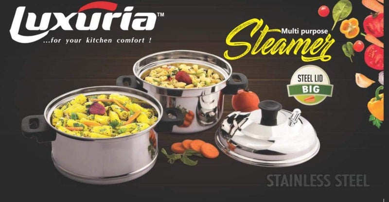 LUXURIA STAINLESS STEEL MULTIPURPOSE STEAMER/MOMO MAKER/MODAK MAKER WITH STEEL LID (28CM) - Image 3