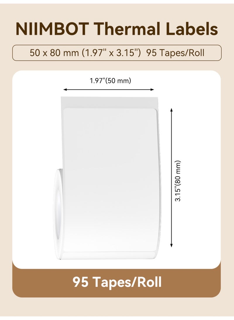 نيمبوت 7شريط ملصقات NIIMBOT لطابعات الملصقات B1/B21/B31/B3S/B4/K3، 50 × 80 مم (1.97 بوصة × 3.15 بوصة)، شريط ملصقات حراري مقاوم للماء لمعلومات المنتج/العنوان/الباركود/السعر (أبيض) - Image 2