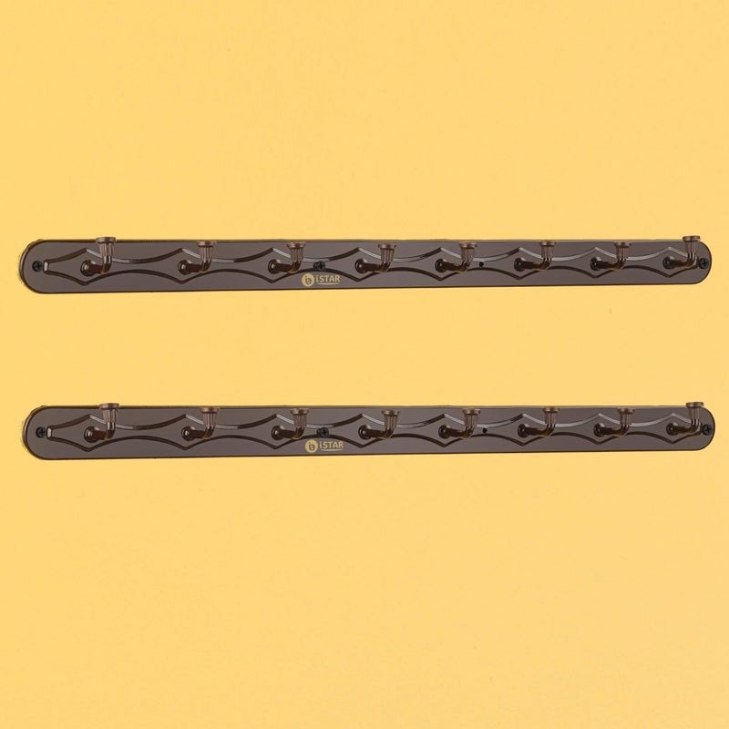 iStar Metal 8Pin Hook Hanger - Towel Rod & Rail For Bathroom & Kitchen Door - Wall Hanging Round Shape Hook (Brown, Pack Of 2) - Image 1