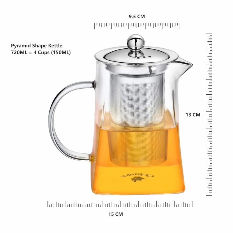 Octavius Octavius Pyramid Shape Borosilicate Glass Tea Pot with Infuser 720 Ml Removable Infuser Lid Heat Resistant Green Tea Maker Loose Leaf Tea Maker Ideal for 4 Cups  - Image 3