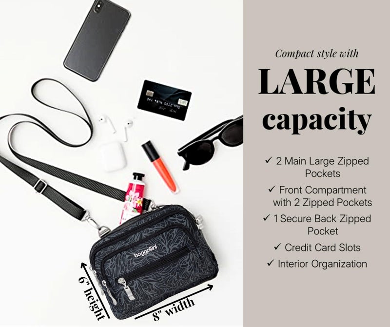 Baggallini حقائب باغاليني النسائية ثلاثية السحاب، زهرة منتصف الليل، مقاس واحد أمريكي - Image 3