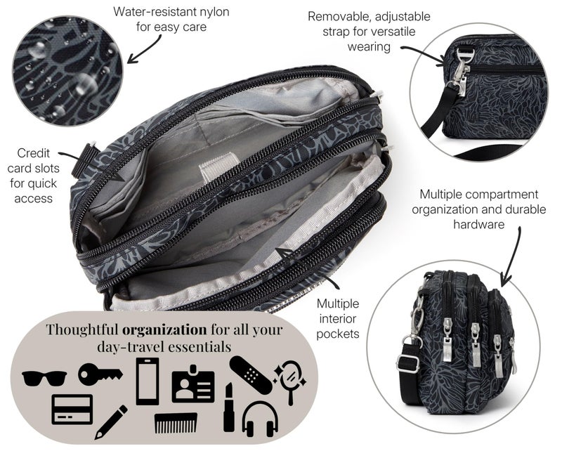 Baggallini حقائب باغاليني النسائية ثلاثية السحاب، زهرة منتصف الليل، مقاس واحد أمريكي - Image 4