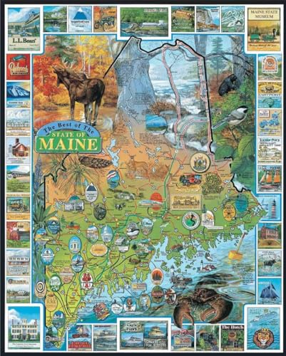 White Mountain 1000 Piece Jigsaw Puzzle State Landmarks Map Puzzles with Large Pieces Gift for Adults and Family 24x30 Best Of Maine - Image 1