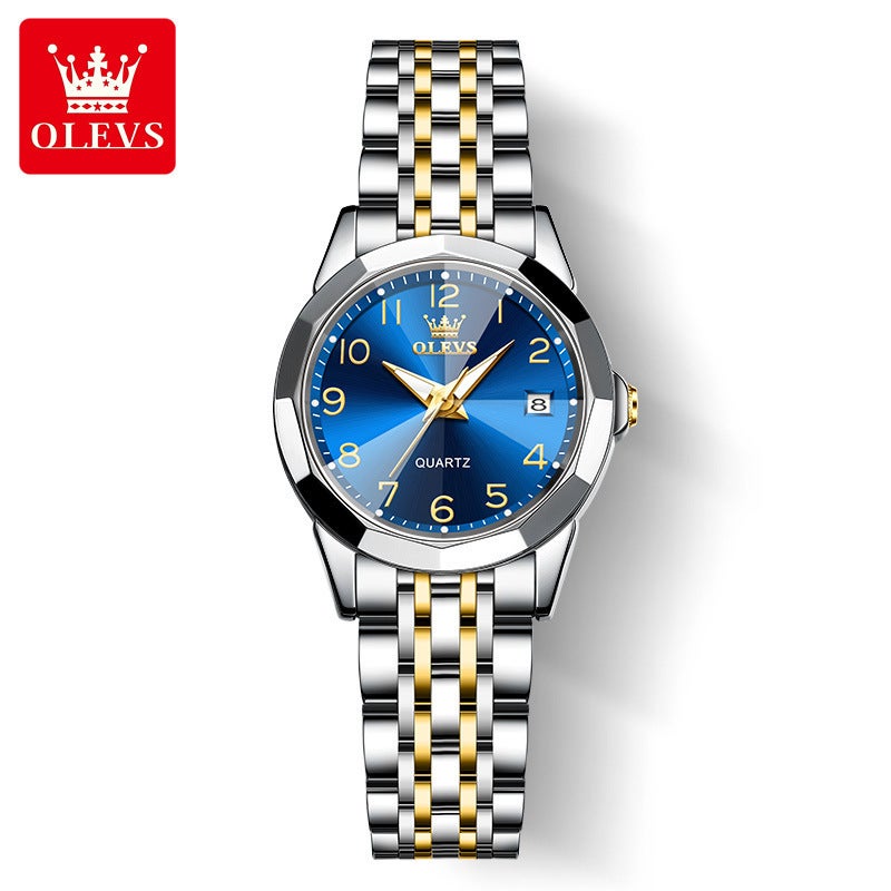 OLEVS Women's Classic Dress Watch Digital Analog Quartz Stainless Steel Waterproof Luminous Date Two-Tone Easy to Read Watch - Image 1