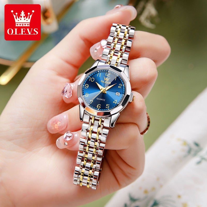 OLEVS Women's Classic Dress Watch Digital Analog Quartz Stainless Steel Waterproof Luminous Date Two-Tone Easy to Read Watch - Image 2