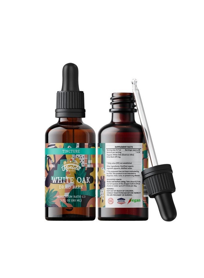 FLORIDA HERBS صبغة البلوط الأبيض مستخلص البلوط الأبيض العضوي (Quercus Alba) قشرة مجففة مكمل 2 أونصة 670 ملغ - Image 1