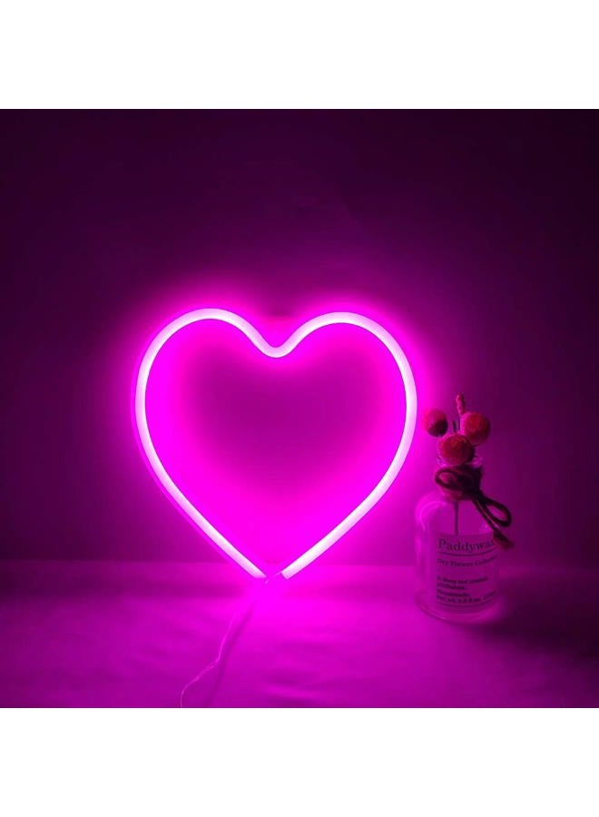 NiniTe LIGHTS Heart LED Neon USB/Battery Powered Heart Shaped Neon Sign Lamp, Decorative Night Light Wall Decor for Bedroom Living Room Kids Room Wedding Party Christmas (Pink) - Image 1