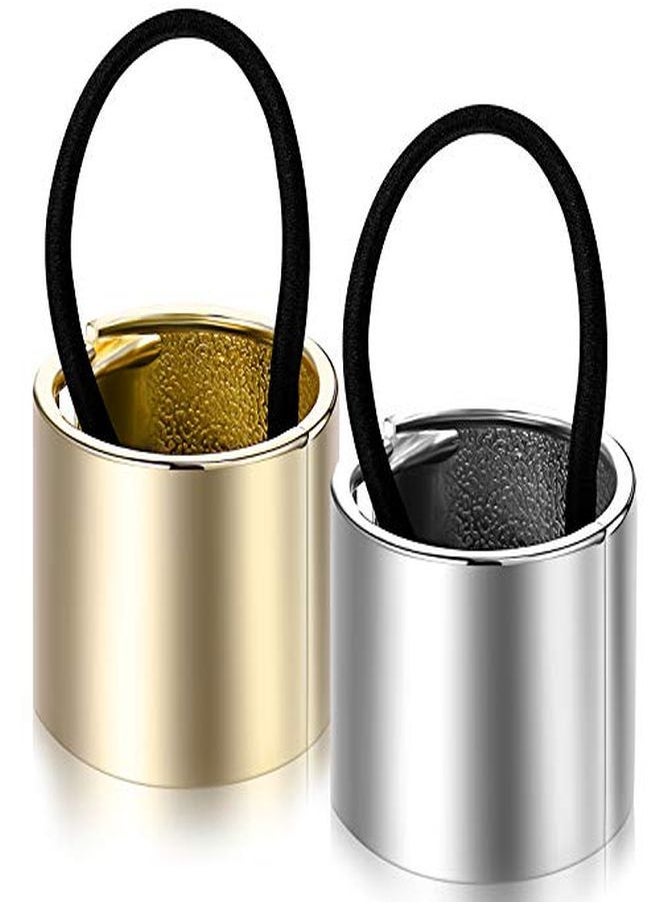 Chuangdi 2 Pieces Ponytail Hair Ties Hair Holder Hair Rings Headwear Hair Accessories Including Gold Cuff Metal Circle Hair Band Silver Hair Rope  Punk Elastic Hair Clip For Women Girls  - Image 1