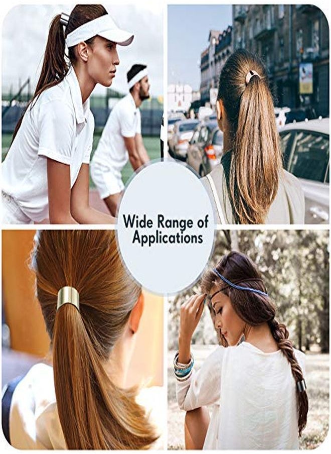 Chuangdi 2 Pieces Ponytail Hair Ties Hair Holder Hair Rings Headwear Hair Accessories Including Gold Cuff Metal Circle Hair Band Silver Hair Rope  Punk Elastic Hair Clip For Women Girls  - Image 4