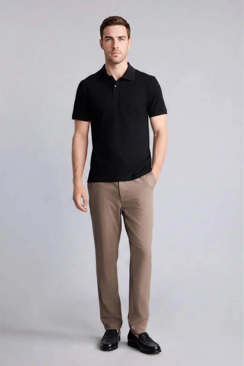 ديفاكتو Slim Fit Polo Collar Pique Short Sleeve Polo T-Shirt