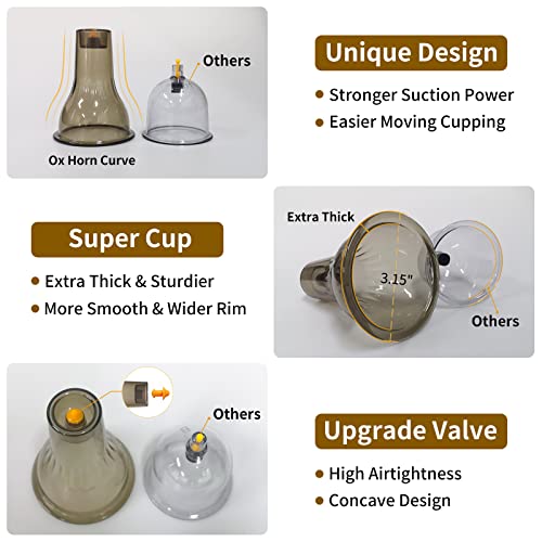 AIKOTOO Cupping Set Cupping Therapy Set Massage Cups for Pain Relief Physical Therapy Body Massage Gua Sha- 3 in 1 Cupping Kit for Massage Therapy with Pump Vacuum Suction 6 Extra Thick Super Cups - Image 4