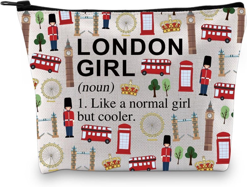 XYANFA London Gifts For Girl London Makeup Bag London Travel Bag London Trip Vacation Gift London England Souvenirs Gift London Zipper Pouch (LONDON GIRL (noun))