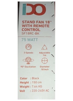 IDO iDO Stand Fan with Remote Control - 18 Inch, 75 Watt, 3 Exhausts, 6 Powerful Blades, Black - SF18RC-BK  - Image 5