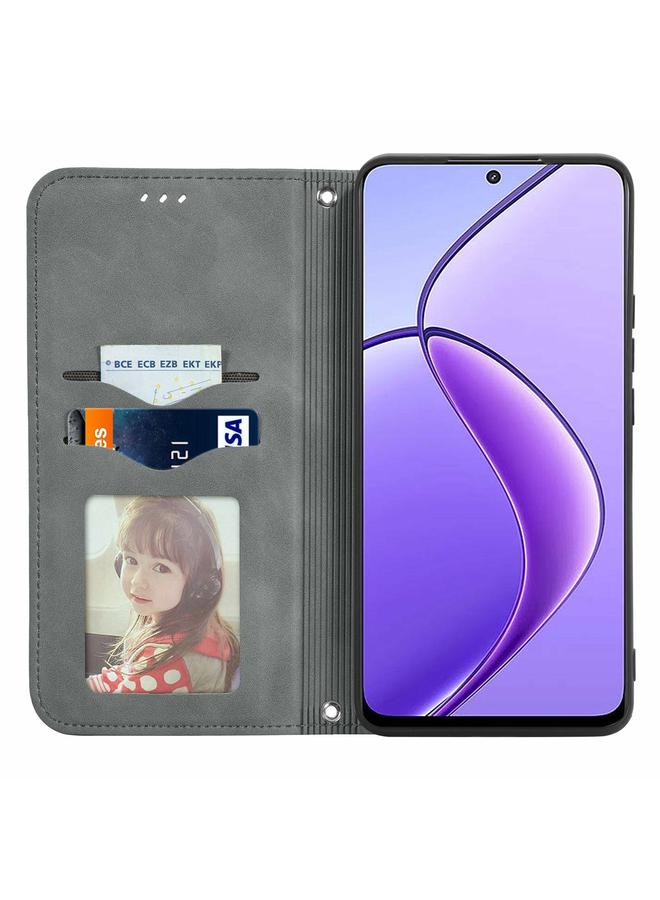 erorex Case For Realme 12 Retro Skin Feel Magnetic Flip Leather Phone Case - Image 3