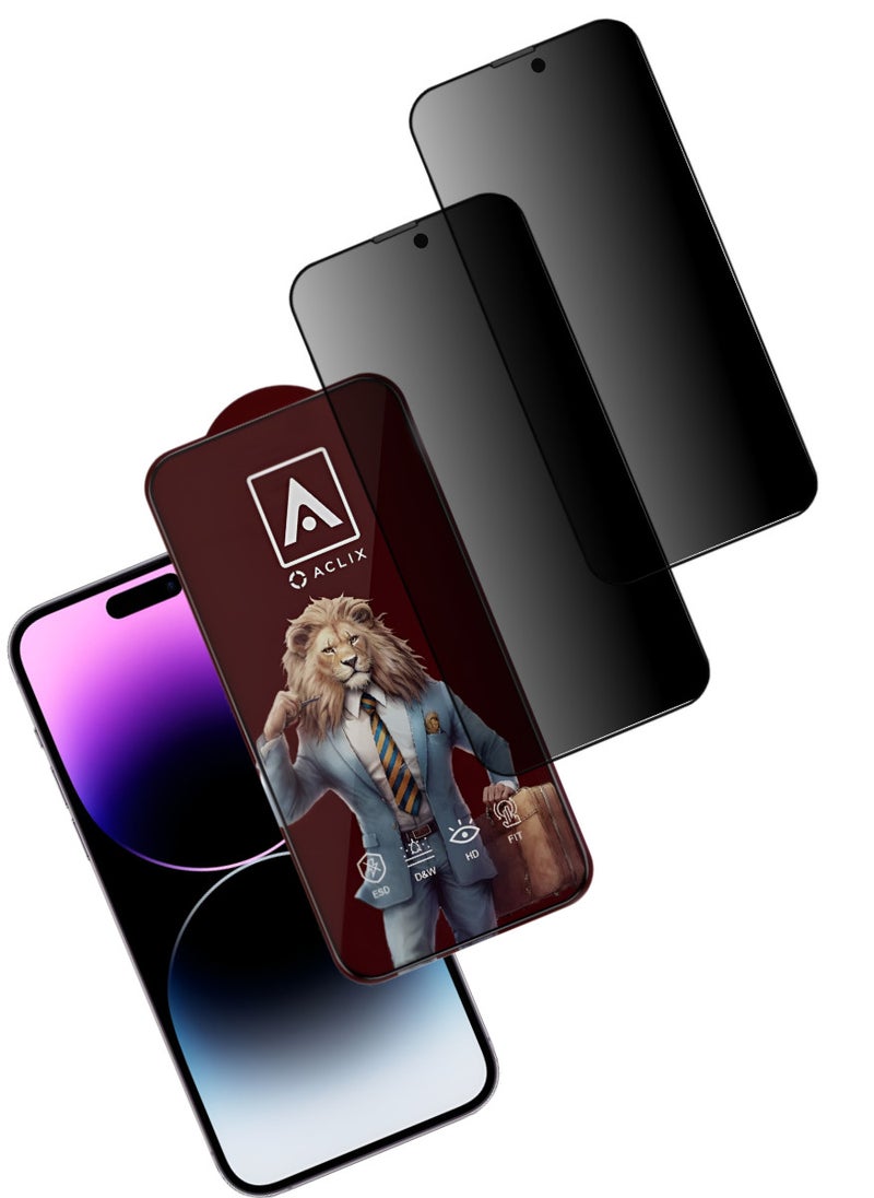 ACLIX 2 Pieces Antistatic ESD Dustproof Premium Quality High Definition Anti-Spy Privacy Tempered Glass Screen Protector Designed For  iPhone 14 Pro - Image 1