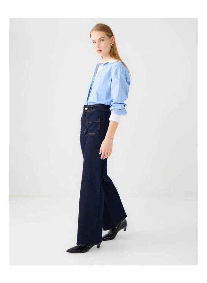 Jimmy Key Navy Blue Wide Leg High Waist Denim Pants