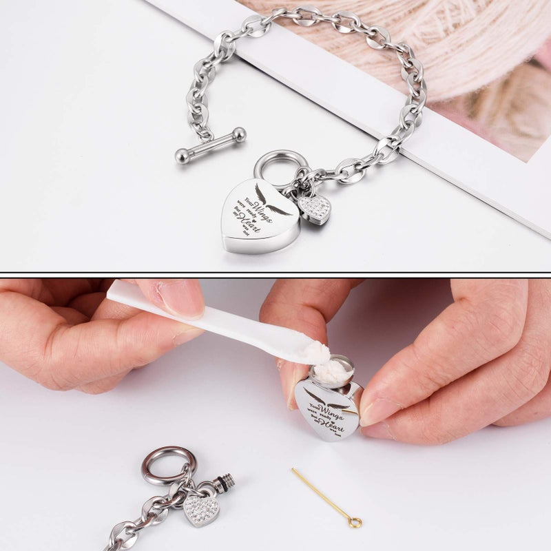 XIUDA Urn Bracelet for Ashes Cremation Bracelet Ashes Bracelet Heart Locket Holder Bangle Link Chain Women Men - Image 2