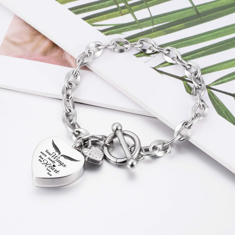 XIUDA Urn Bracelet for Ashes Cremation Bracelet Ashes Bracelet Heart Locket Holder Bangle Link Chain Women Men - Image 4