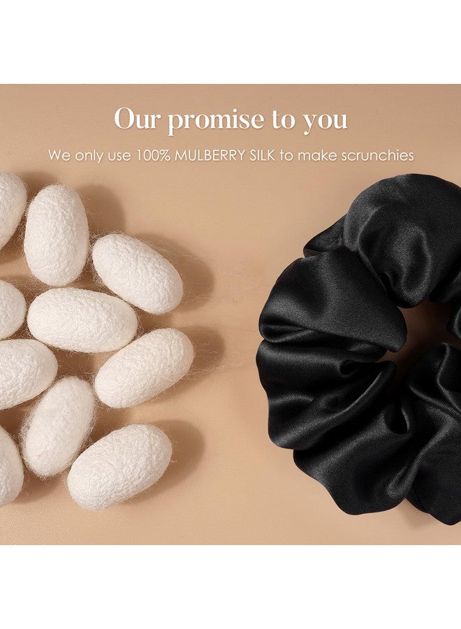 LULUSILK Silk Scrunchies for Hair Sleep, 100% Real Mulberry Silk, No Damage Silk Hair Ties for Women and Girls, Classic Black, Pack of 3 - Image 2