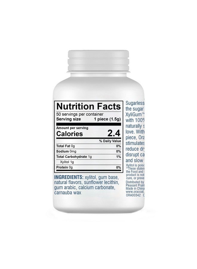 OraCoat XyliGum Dry Mouth Sugar Free Gum, 50 Piece Bottle, Peppermint Chewing Gum with Xylitol for Dry Mouth, Helps Stimulate Saliva, Breath Freshener, Supports Teeth & Gum Health - Image 2