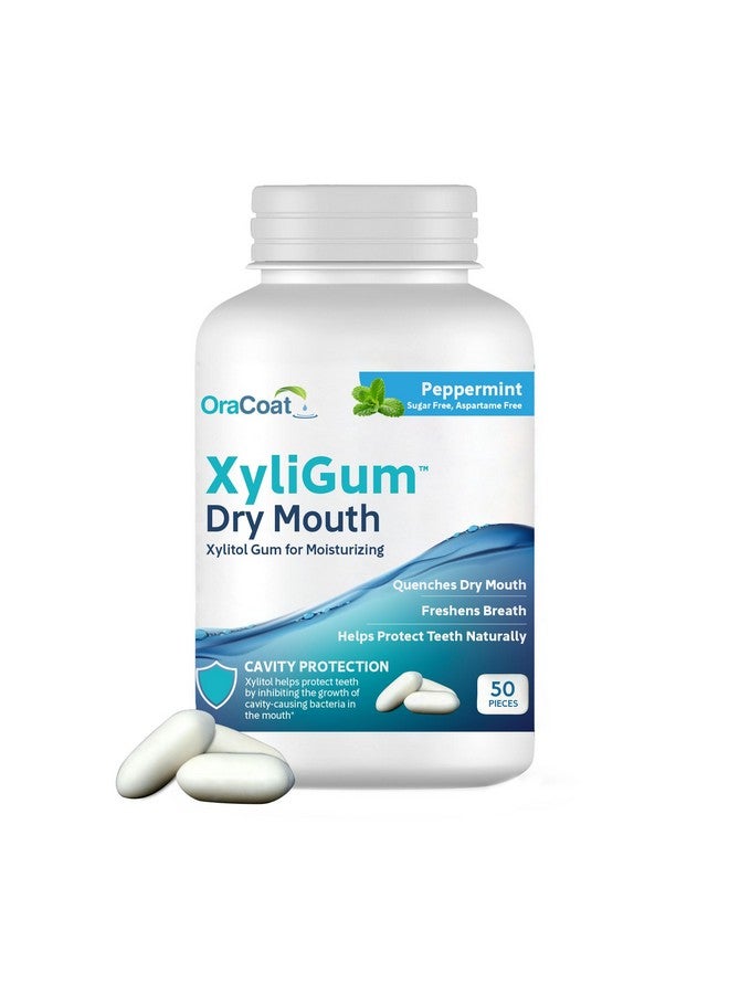 OraCoat XyliGum Dry Mouth Sugar Free Gum, 50 Piece Bottle, Peppermint Chewing Gum with Xylitol for Dry Mouth, Helps Stimulate Saliva, Breath Freshener, Supports Teeth & Gum Health - Image 1