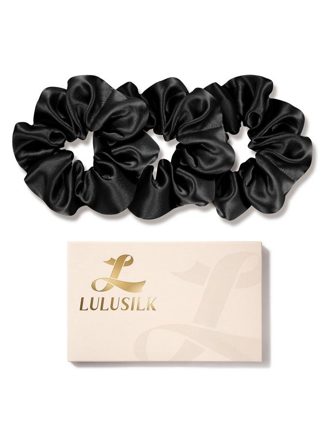LULUSILK Silk Scrunchies for Hair Sleep, 100% Real Mulberry Silk, No Damage Silk Hair Ties for Women and Girls, Classic Black, Pack of 3 - Image 1