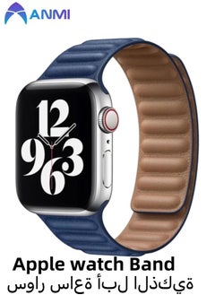 Anmi Leather Magnetic loop Strap Compatible with Apple watch Series Ultra 2 | 9 | 8 Ultra | 8 | 7 | 6 | 5 | 4 | 3 | SE, strap for iWatch Apple Watch Band 42mm 44mm 45mm 49mm (Blue)  - Image 1