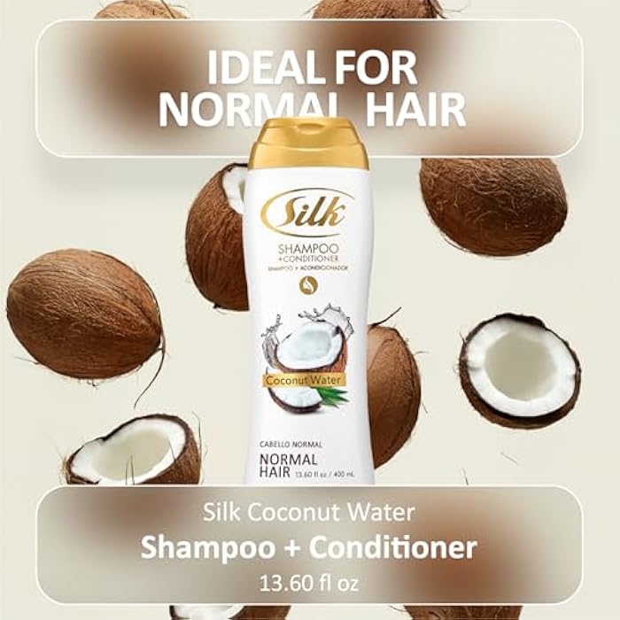 SILK 2 in 1 Shampoo and Conditioner for Normal Hair – Moisturizing Wash with Coconut Oil – Anti-Frizz, Detangling & Smoothing for Men & Women – Coconut Water Scent, 13.6 fl oz (Pack of 6) - Image 2