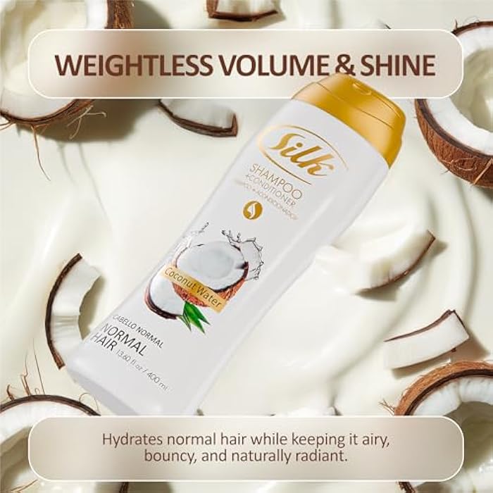 SILK 2 in 1 Shampoo and Conditioner for Normal Hair – Moisturizing Wash with Coconut Oil – Anti-Frizz, Detangling & Smoothing for Men & Women – Coconut Water Scent, 13.6 fl oz (Pack of 6) - Image 4