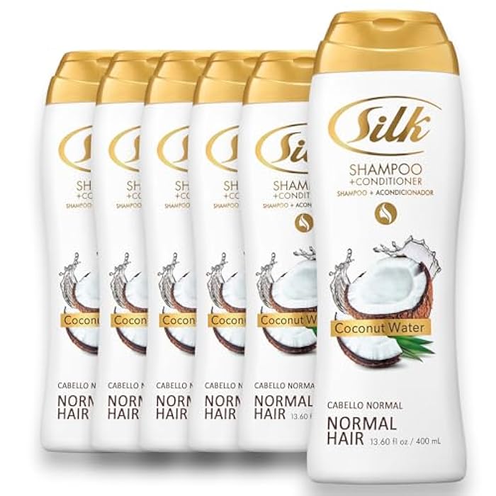 SILK 2 in 1 Shampoo and Conditioner for Normal Hair – Moisturizing Wash with Coconut Oil – Anti-Frizz, Detangling & Smoothing for Men & Women – Coconut Water Scent, 13.6 fl oz (Pack of 6) - Image 1