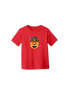 PRINTSHOP4ME Christmas Emoji Kids Red T-Shirt For Girls–Soft Cotton Round Neck Short Sleeve T-Shirt With Smiley Face Emoji–Great For Parties  - Image 3